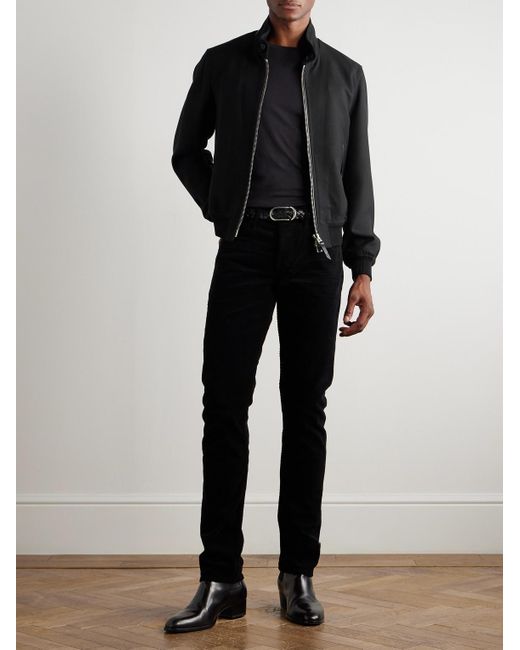 Tom Ford Black Leather-Trimmed Wool And Silk-Blend Twill Bomber Jacket for men