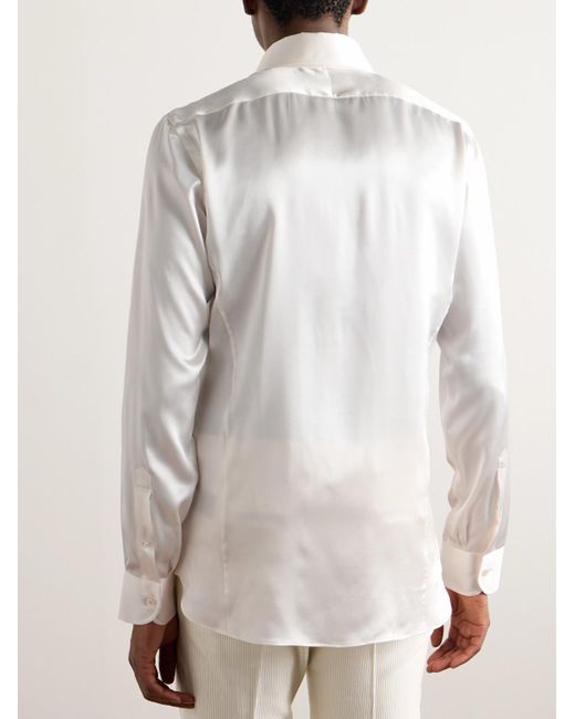 Tom Ford Natural Cutaway-collar Silk-satin Shirt for men