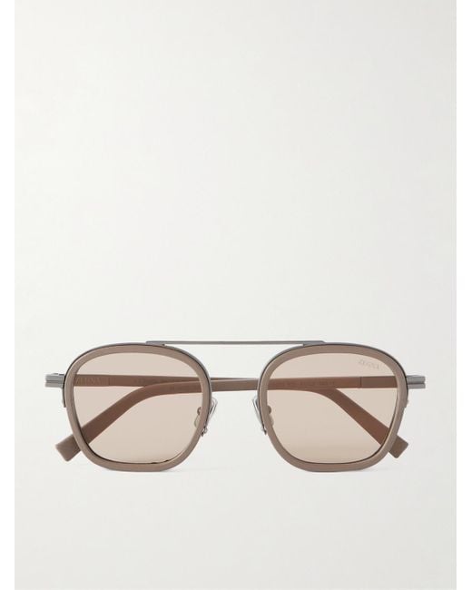 Zegna Natural Aviator-Style Acetate And-Tone Sunglasses for men