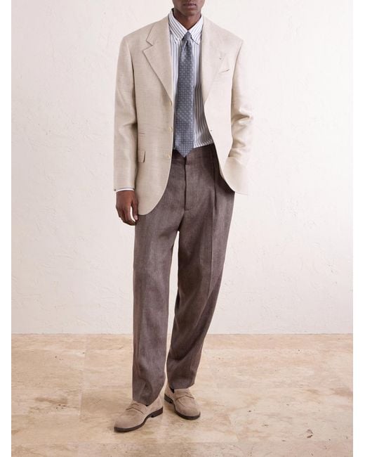Brunello Cucinelli Gray Straight-leg Pleated Linen And Wool-blend Suit Trousers for men
