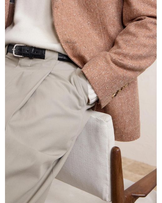 Brunello Cucinelli Natural Straight-leg Pleated Cotton-twill Trousers for men
