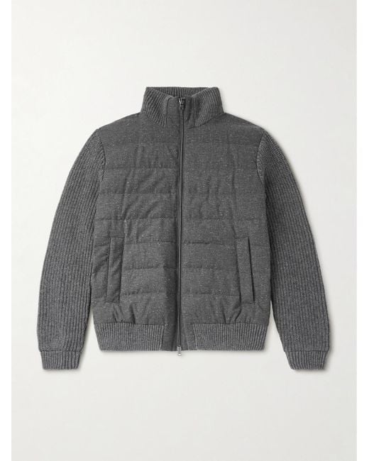 Herno Gray Quilted And Ribbed Wool-Blend Down Bomber Jacket for men