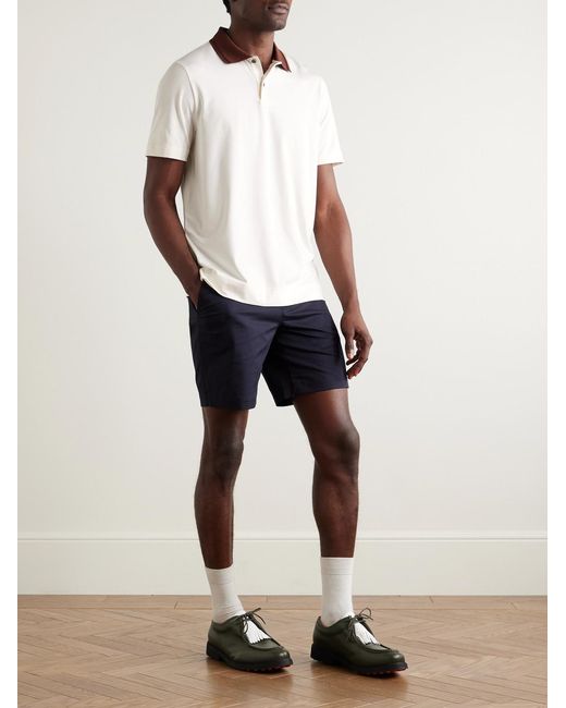 Mr P. White Two-Tone Stretch-Linen And Cotton-Blend Jersey Polo Shirt for men