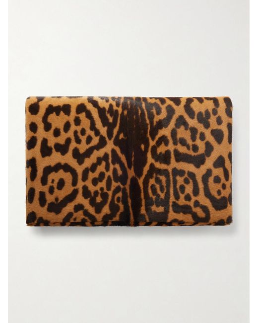Logo-Appliquéd Leopard-Print Calf Hair Pouch di Saint Laurent in Metallic da Uomo