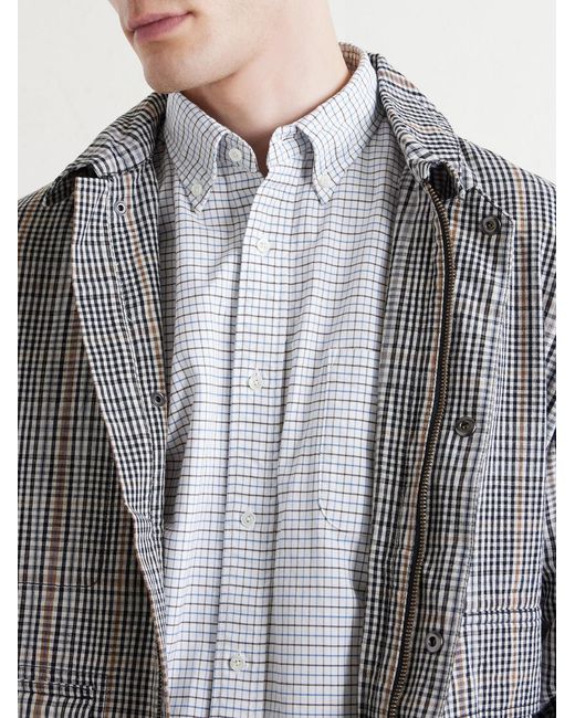 Beams Plus White Button-Down Collar Checked Cotton Shirt for men