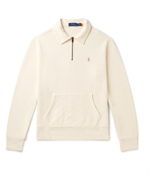 Polo Ralph Lauren White Logo-embroidered Cotton-jersey Half-zip Sweatshirt for men