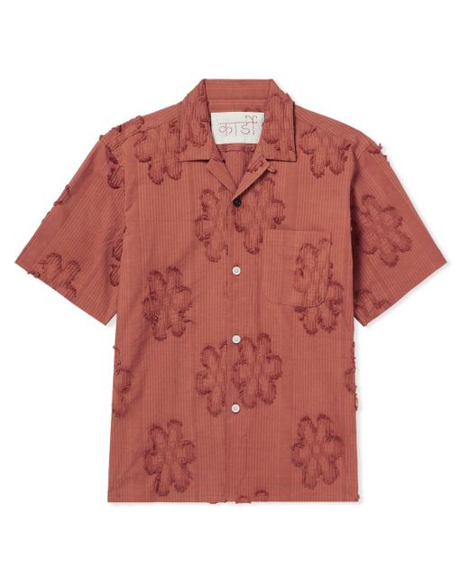 Kardo Convertible-collar Embroidered Striped Cotton Shirt for men
