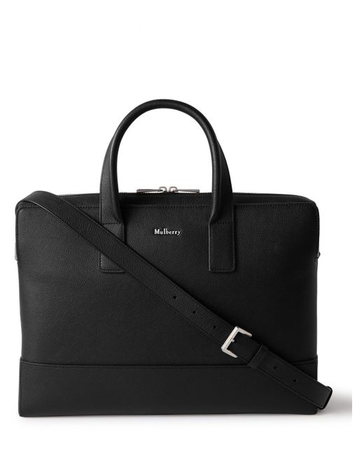 Mulberry Black Farringdon Pebble-Grain Leather Briefcase for men