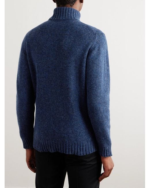 Kingsman Blue Ribbed Shetland Wool Rollneck Sweater for men