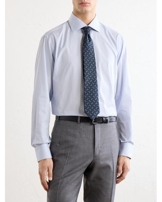 Brioni Blue Striped Cotton-Poplin Shirt for men
