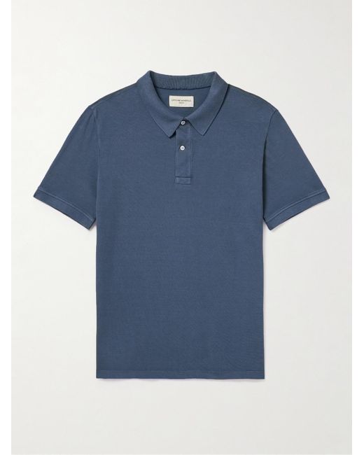 Officine Generale Blue Larry Garment-dyed Cotton-piqué Polo Shirt for men