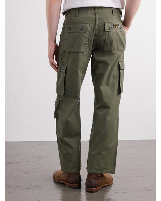 Human Made Green Straight-Leg Logo-Appliquéd Cotton Cargo Trousers for men