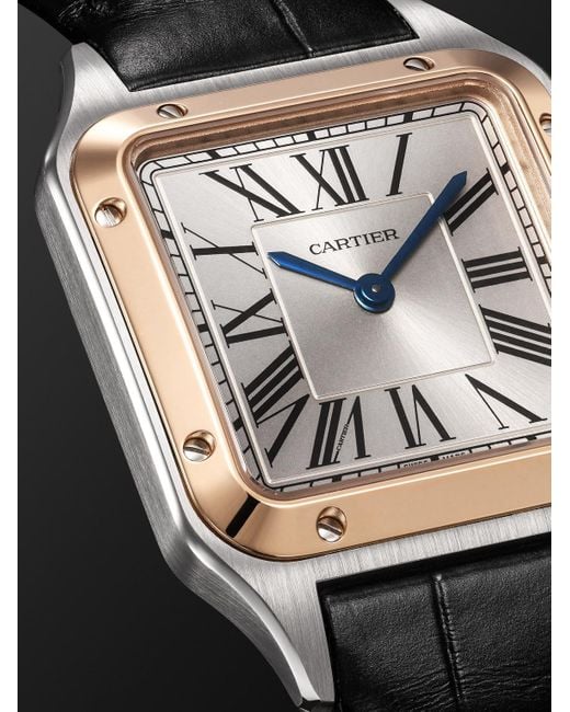 Cartier Black Santos-Dumont Small 18-Karat Rose And Stainless Steel Watch, Ref. W2Sa0038 for men