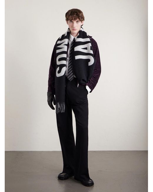 Logo-Intarsia Fringed Wool Scarf di Jacquemus in Black da Uomo