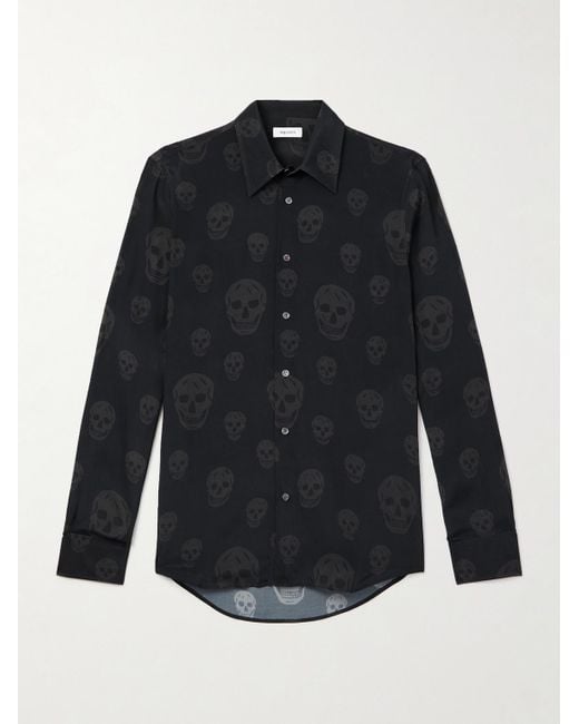 McQueen Blue Printed Satin Shirt for men