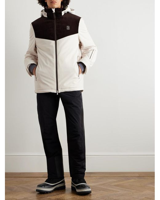 Brunello Cucinelli Natural Logo-Embroidered Corduroy-Trimmed Padded Shell Ski Jacket for men