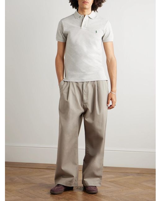 Polo Ralph Lauren White Slim-Fit Logo-Embroidered Cotton-Piqué Polo Shirt for men