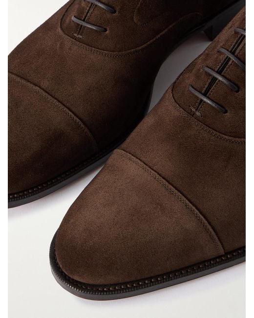 Edward Green Brown Chelsea Cap-Toe Suede Oxford Shoes for men
