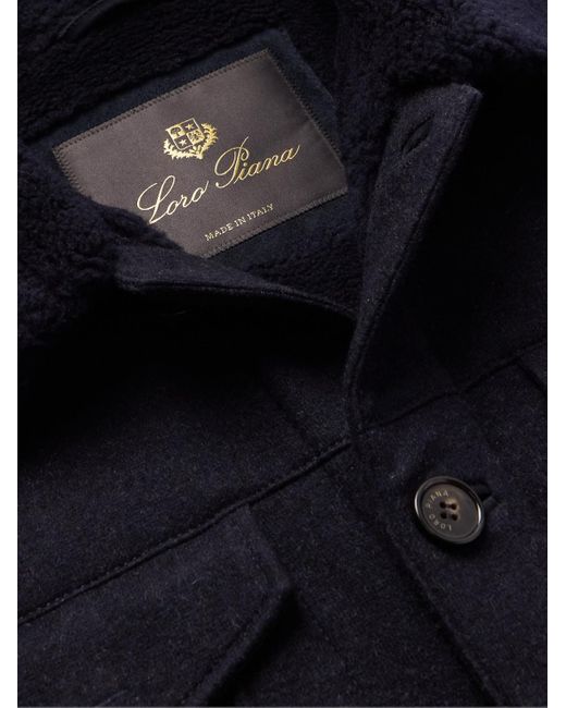 Loro Piana Blue Heiden Shearling-Trimmed Cashmere-Blend Jacket for men
