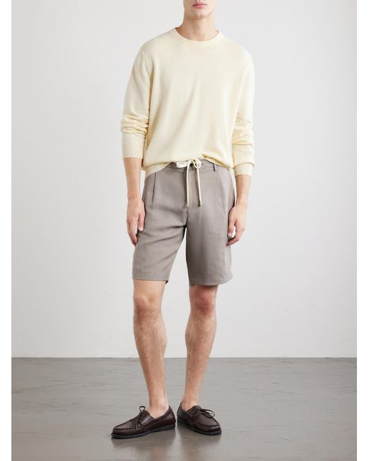 Eleventy Gray Wide-leg Lyocell And Linen-blend Twill Shorts for men