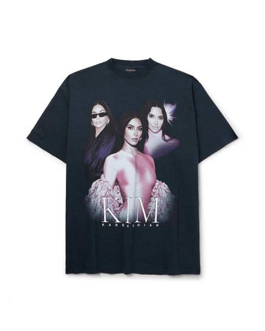 Balenciaga Men's Blue Printed Cotton-Jersey T-Shirt