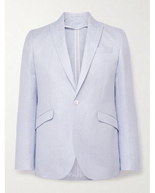 Favourbrook Blue Slim-Fit Herringbone Linen And Silk-Blend Suit Jacket for men