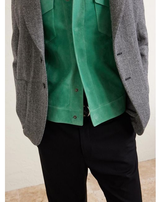 Tom Ford Green Slim-fit Suede Jacket for men