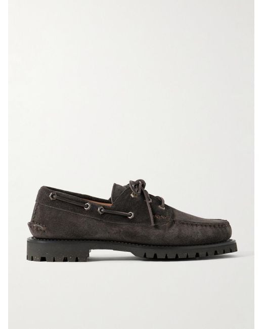 Yuketen Black Hex Eye Suede Boat Shoes for men