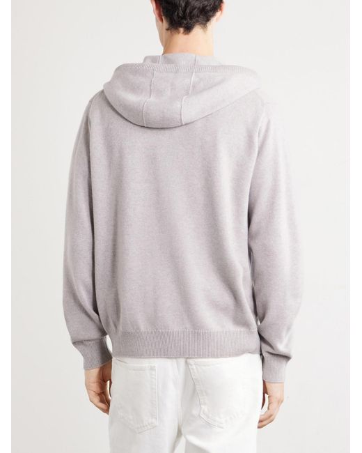 Brioni Gray Hooded Leather-trimmed Cashmere Zip-through Sweater for men