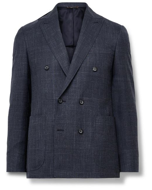 Canali Blue Slim-Fit Double-Breasted Wool And Silk-Blend Suit Jacket for men