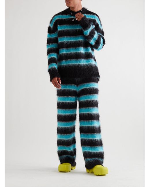 Marni Blue Straight-Leg Striped Mohair-Blend Drawstring Trousers for men