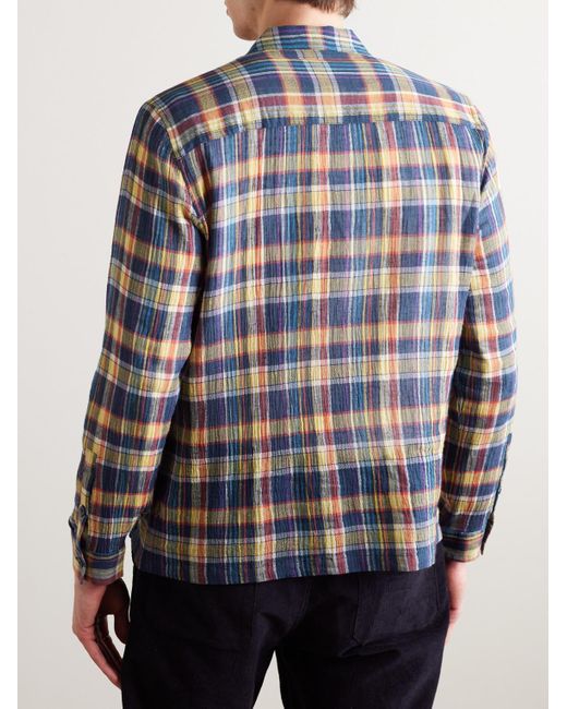 Folk Blue Patch Checked Cotton Shirt for men