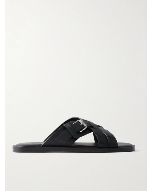 Christian Louboutin Black Emircross Leather Sandals for men