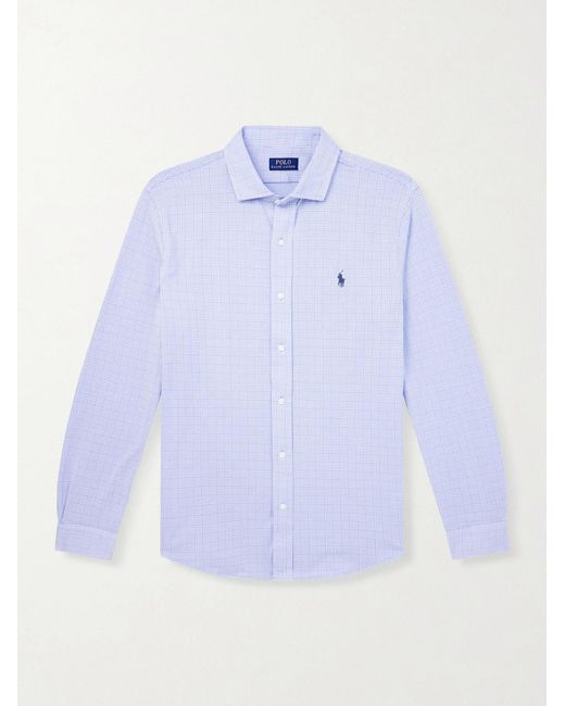 Polo Ralph Lauren Blue Logo-Embroidered Houndstooth Cotton-Jersey Shirt for men