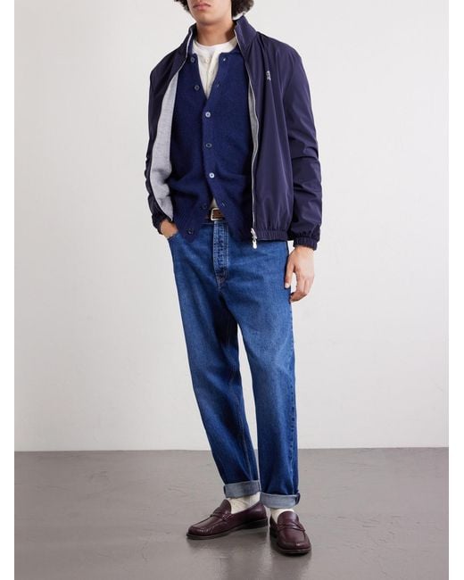 Brunello Cucinelli Blue Logo-Embroidered Shell Blouson Jacket for men