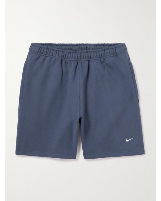 Nike Blue Solo Swoosh Straight-leg Logo-embroidered Cotton-jersey Shorts for men