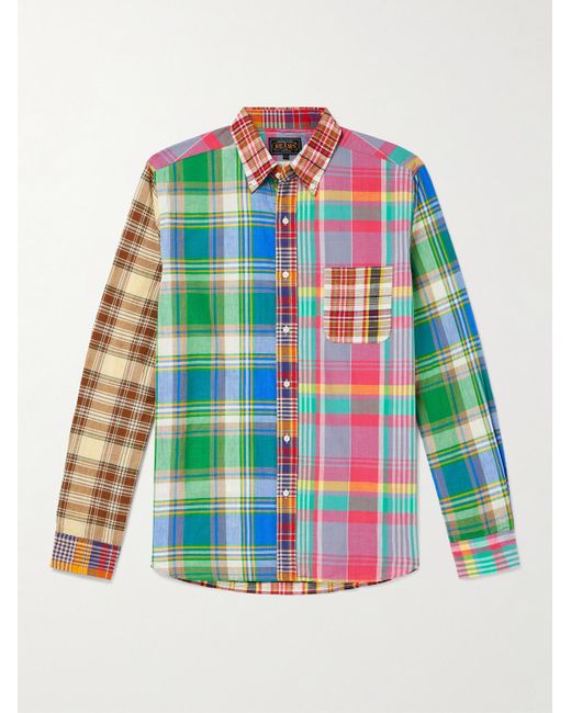 Beams Plus White Patchwork Checked Cotton-madras Shirt for men