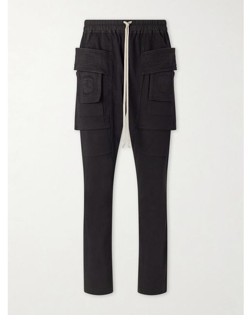 Rick Owens Black Creatch Tapered Cotton-jersey Drawstring Cargo Trousers for men
