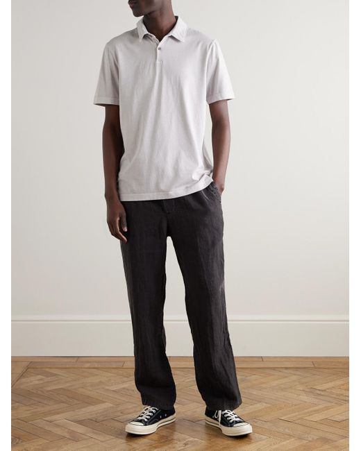 James Perse Blue Straight-Leg Garment-Dyed Linen Drawstring Trousers for men