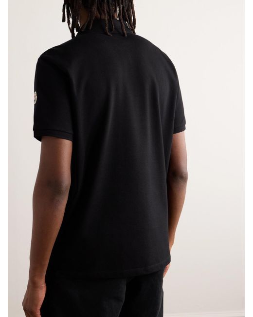Moncler Black Logo-appliquéd Grosgrain-trimmed Cotton-piqué Polo Shirt for men