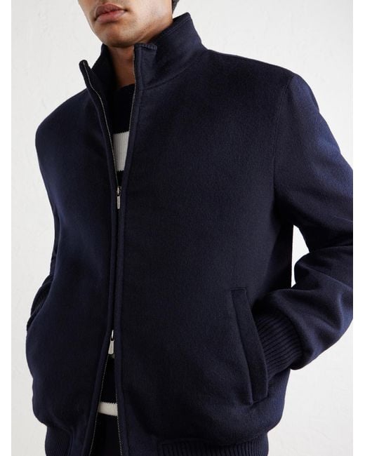 Thom Sweeney Blue Wool And Cashmere-Blend Flannel Bomber Jacket for men