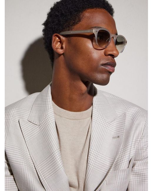 Brunello Cucinelli Natural Round-Frame Acetate Sunglasses for men