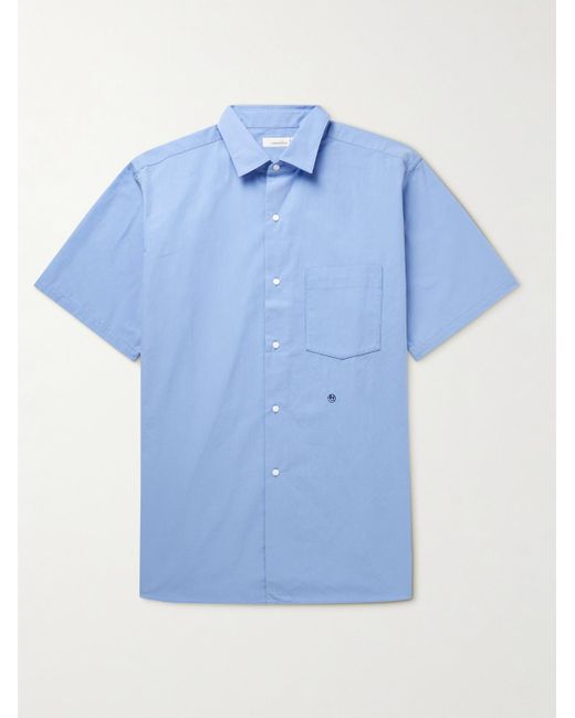Nanamica Blue Logo-embroidered Cotton-blend Poplin Shirt for men