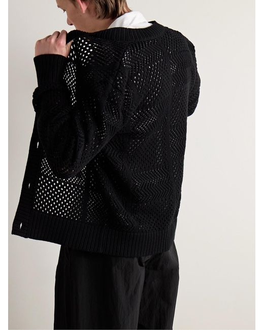 Mr P. Black Open-Knit Cotton Cardigan for men
