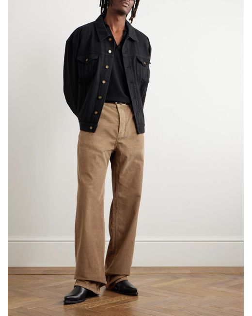 Saint Laurent Natural Straight-leg Cotton-corduroy Trousers for men