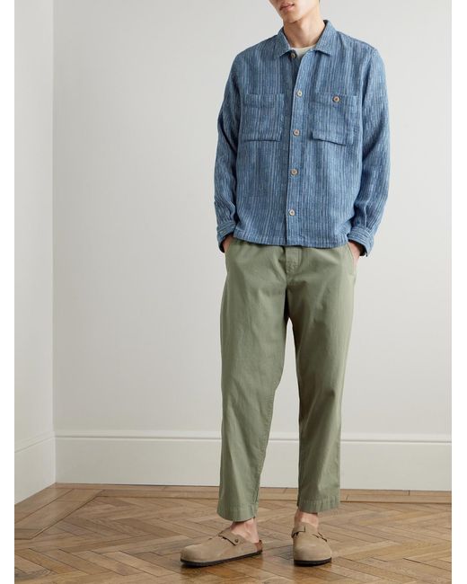 Folk Blue Patch Basketweave Cotton Overshirt for men