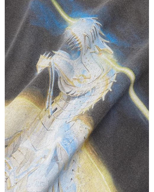 SAINT Mxxxxxx Gray Sorayama T-Rex Printed Distressed Cotton-Jersey T-Shirt for men
