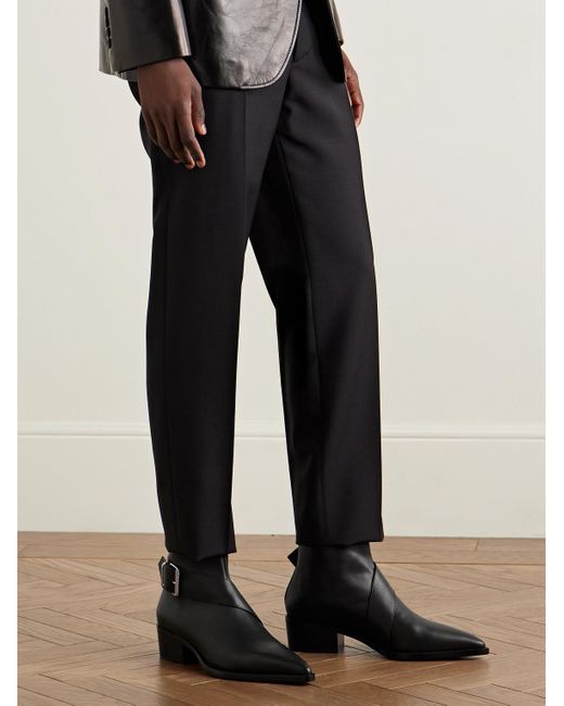 McQueen Black Buckled Leather Boots for men