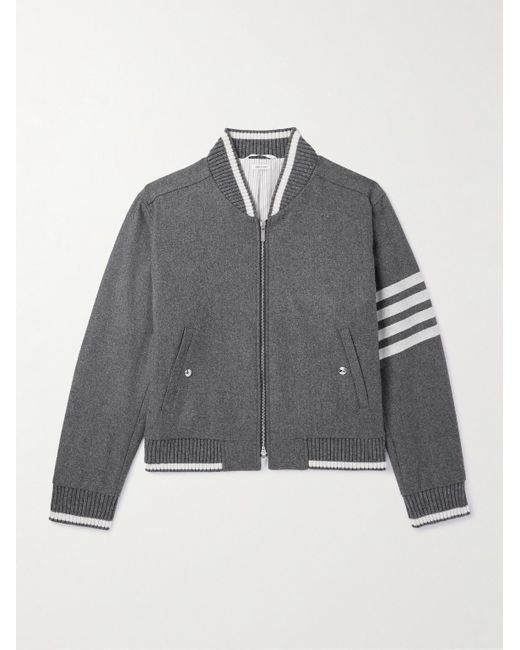Thom Browne Gray Striped Wool And Cashmere-blend Zip-up Bomber Jacket for men