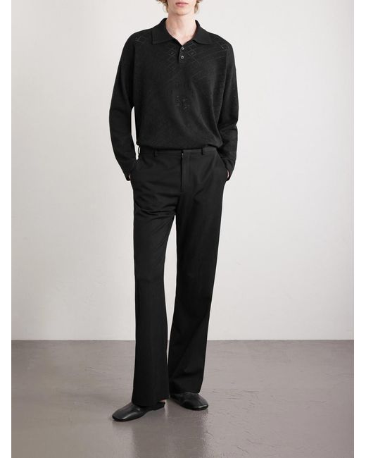 Bode Black Anisette Pointelle-knit Cotton Polo Shirt for men